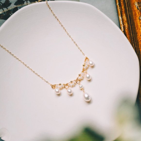 Handcrafted Genuine Freshwater Pearl Necklace Victoria Style Layered Necklace - Picture 3 of 7